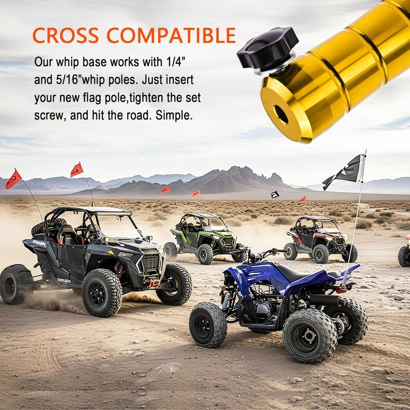 Rawsomes Quick Release Flag Pole Holder - Flag Mount Base for 1/4" & 5/16" Poles - Whip Flags Holder Compatible with UTV ATV Off Road 4 Wheeler Dune Buggy Side by Side SXS Can-Am Maverick Polaris Razor (Gold) - Image 2
